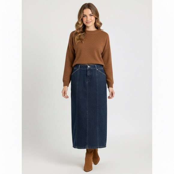 Vintage Maxi Denim Jean Skirt - 10/32-33" Waist, LONG BACK SLIT! - Picture 10 of 11